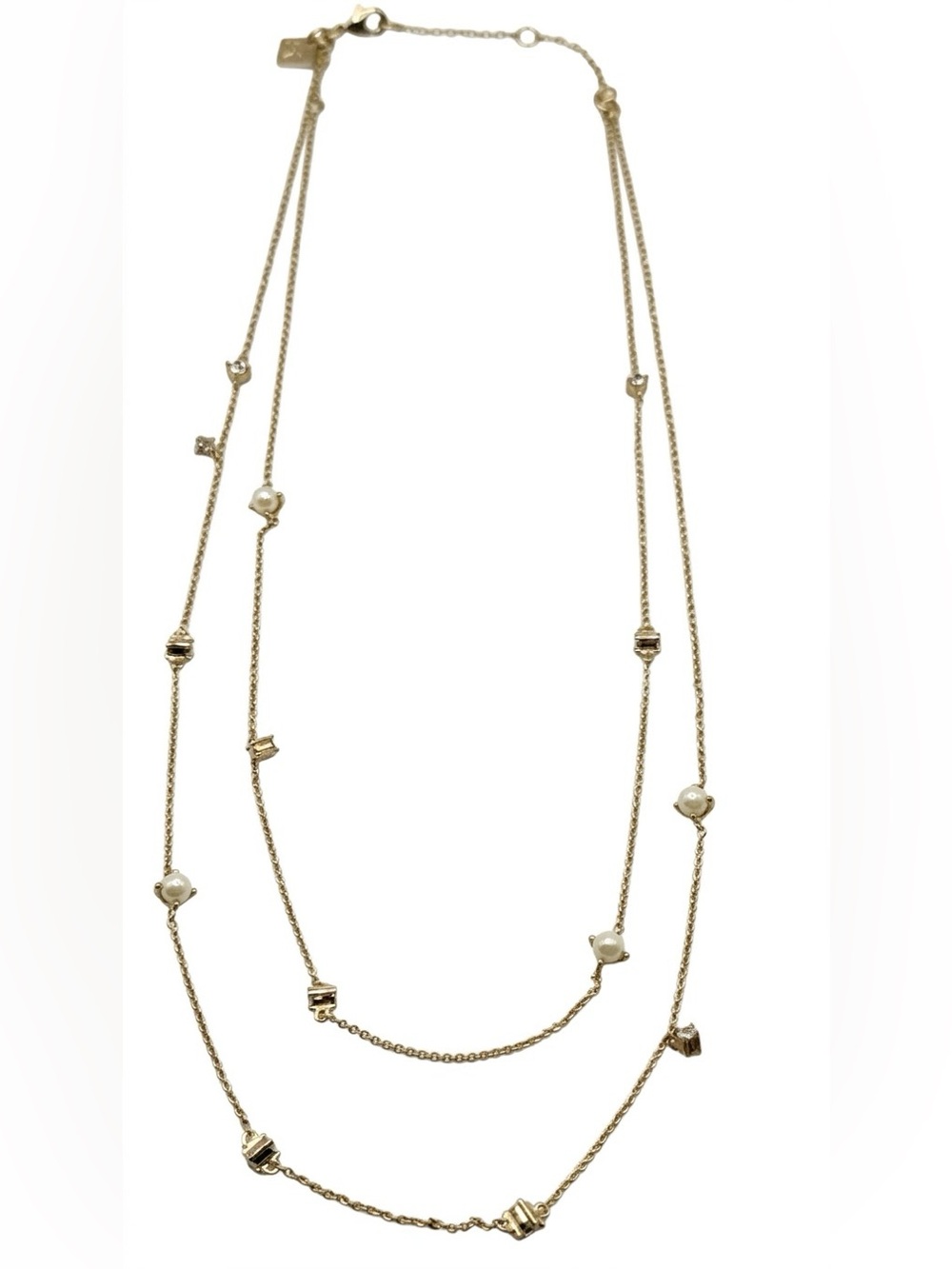 Banana Republic Silver Tone Multi Strand Pearl & Rhinestone Necklace